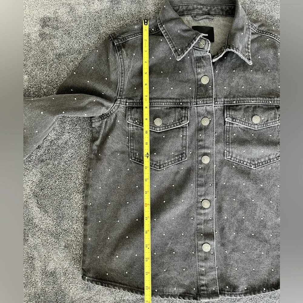 New Express Women's Black Western Denim Jacket Snap Front, Rhinestones, Large - Picture 6 of 7